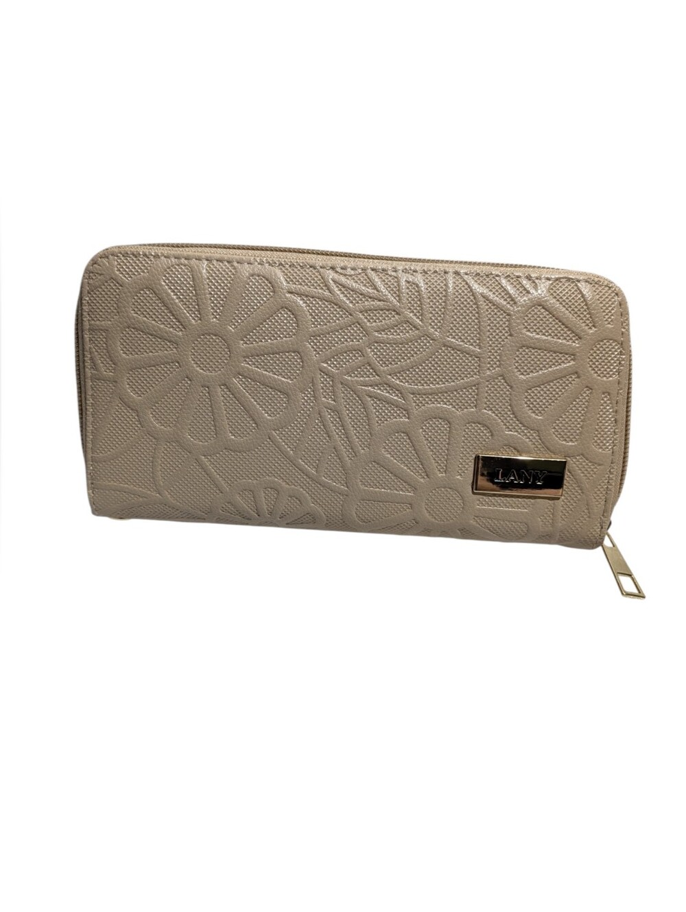 Lany Textured Floral Zip Wallet - Beige - NWOT